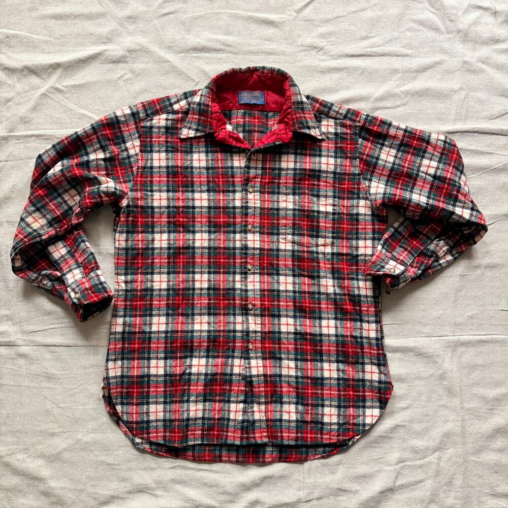 Vintage Pendleton Wool Shirt Mens L Made in USA Stewart Dress Tartan Plaid Board